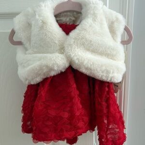 Cat & Jack Red Lace Dress with White Faux Fur Bolero